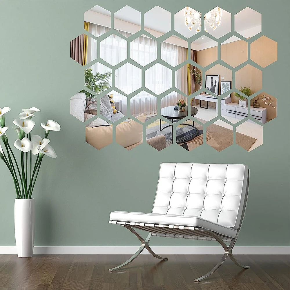 Adesivo de Parede Espelhado 3D Hexágono