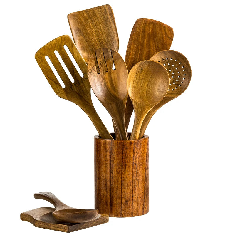 Conjunto de Utensílios de Cozinha em Madeira