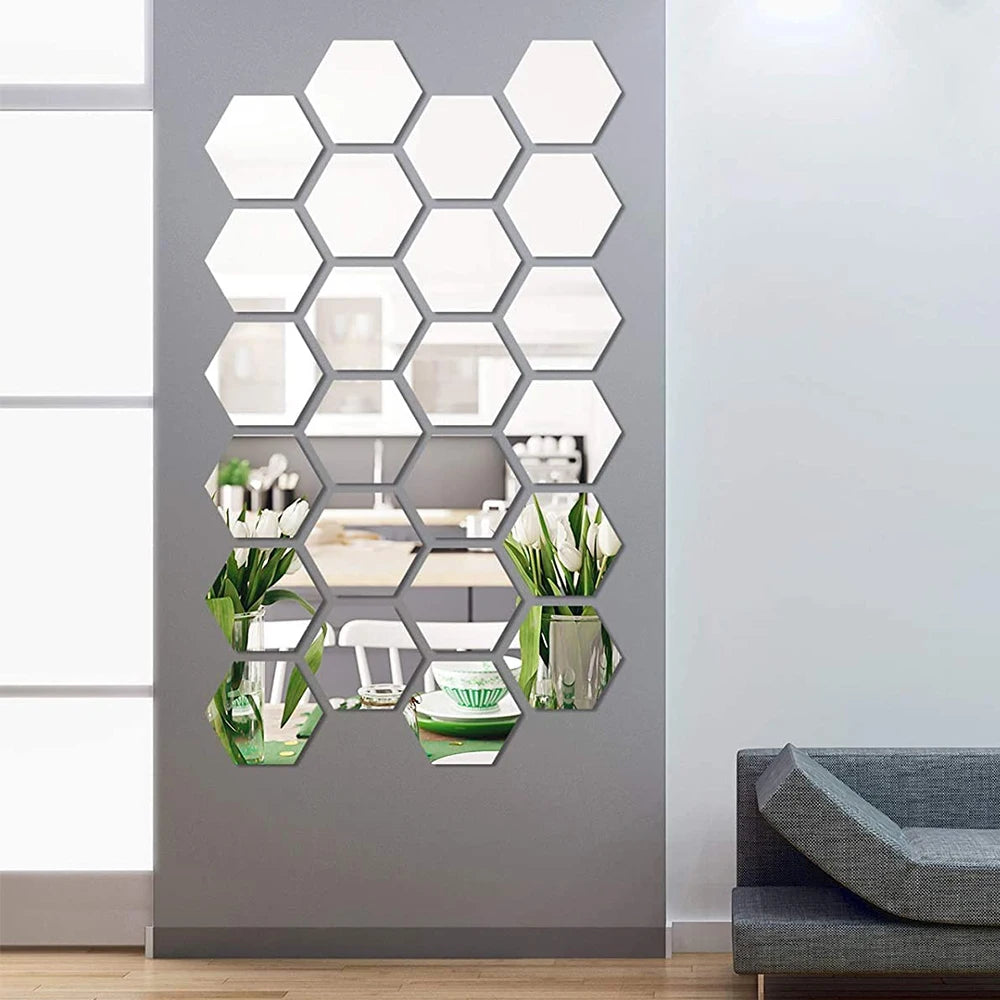 Adesivo de Parede Espelhado 3D Hexágono