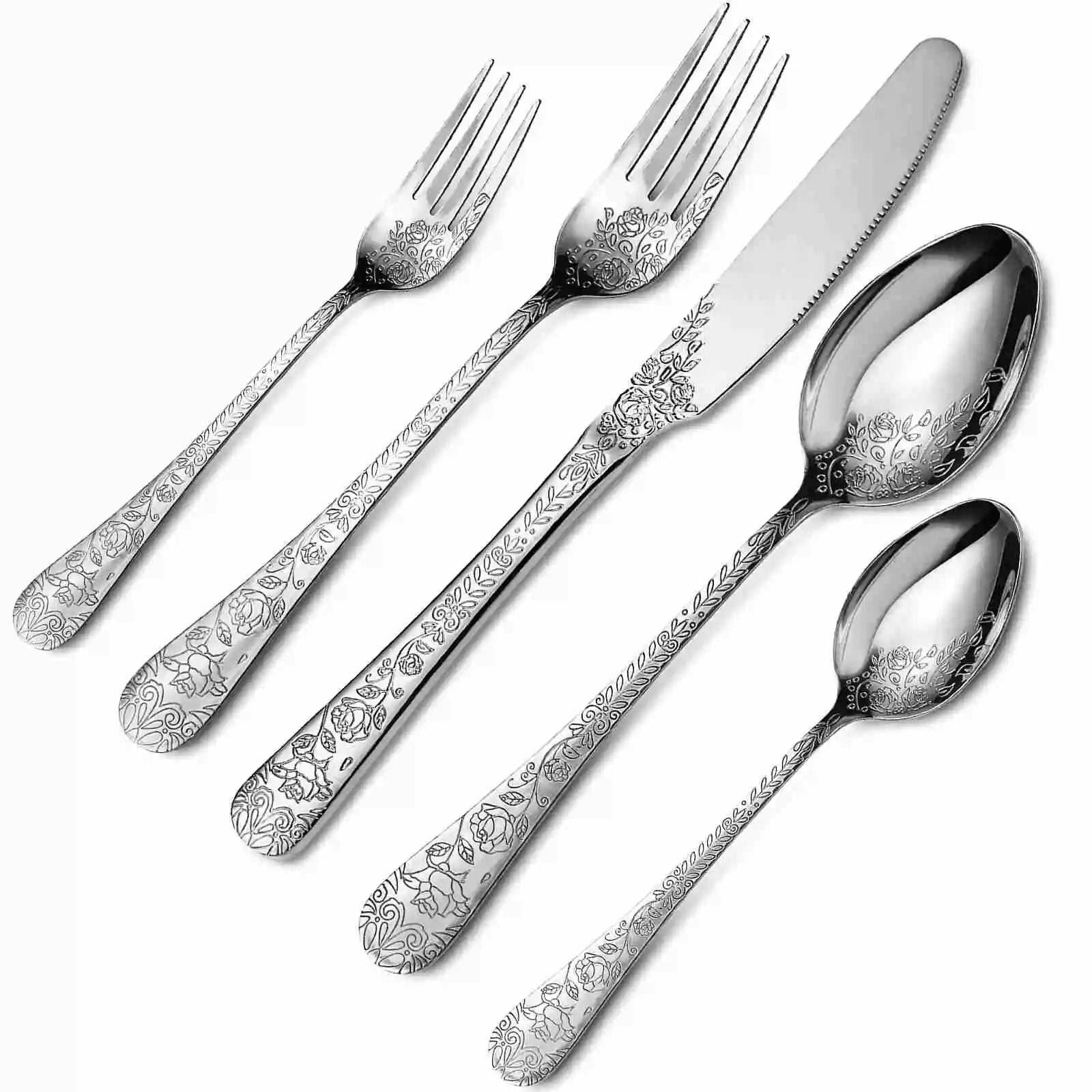 Conjunto de Talheres em Aço Inoxidável Gravado