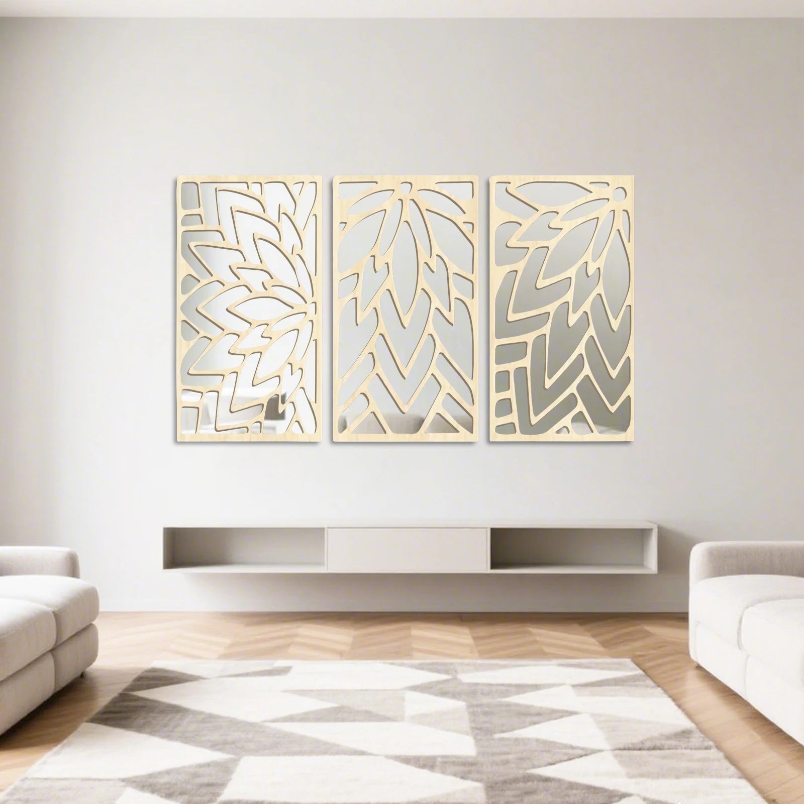 Conjunto com 3 Espelhos Decorativos em Acrílico e Madeira