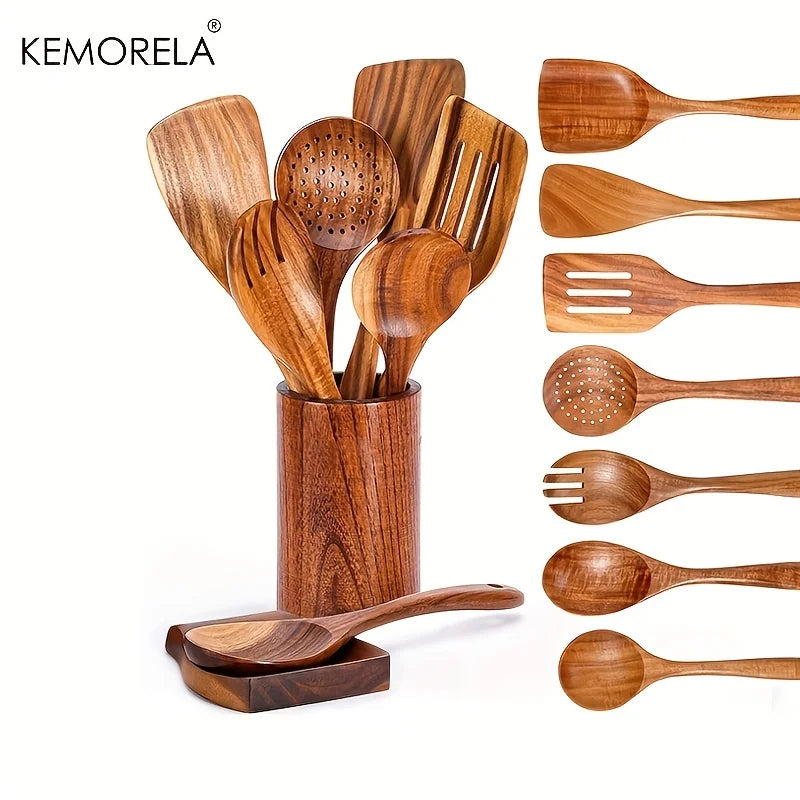Conjunto de Utensílios de Cozinha em Madeira