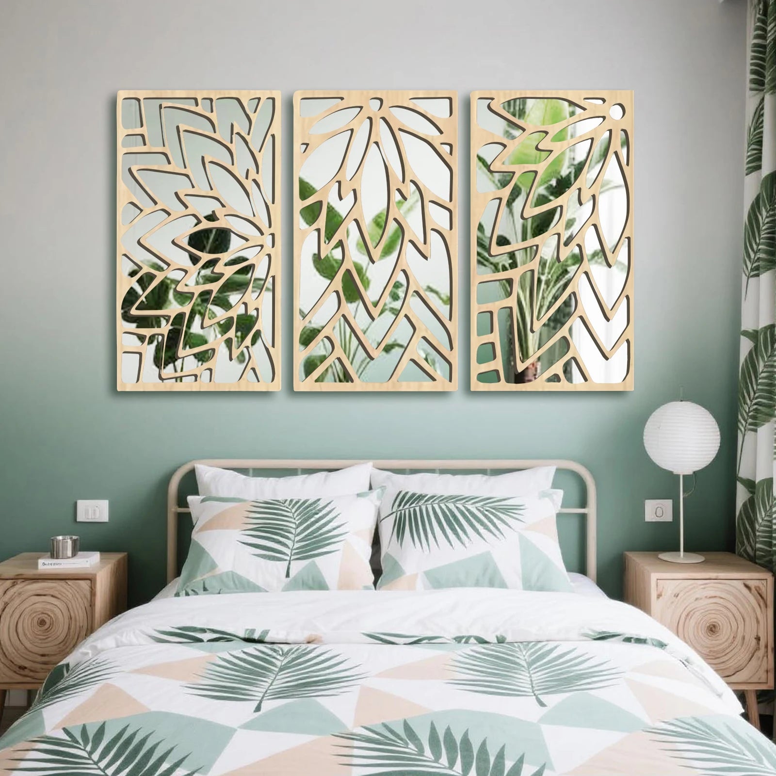Conjunto com 3 Espelhos Decorativos em Acrílico e Madeira
